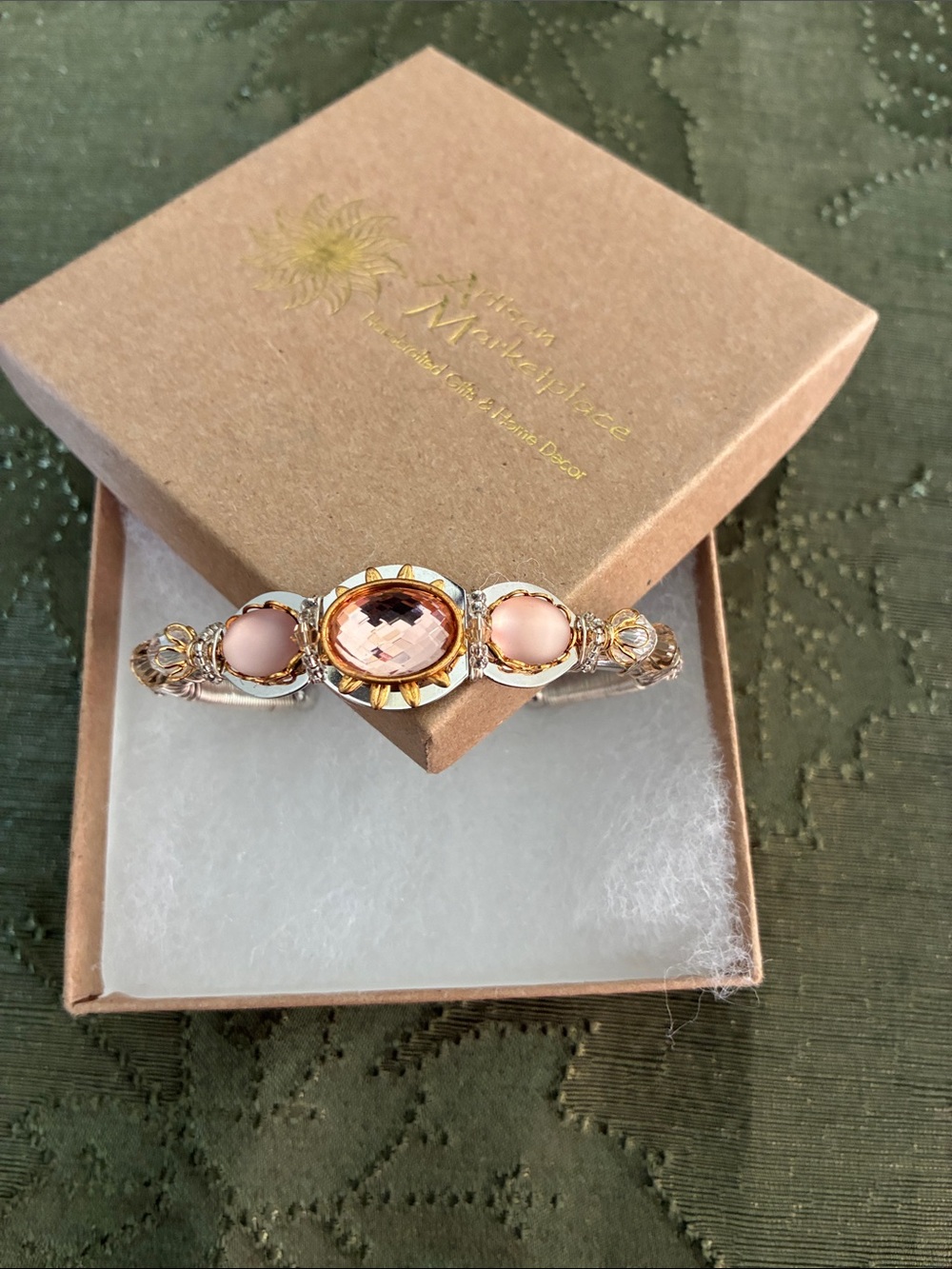 Delicate Pink and Gold Crystal bangle Bracelet